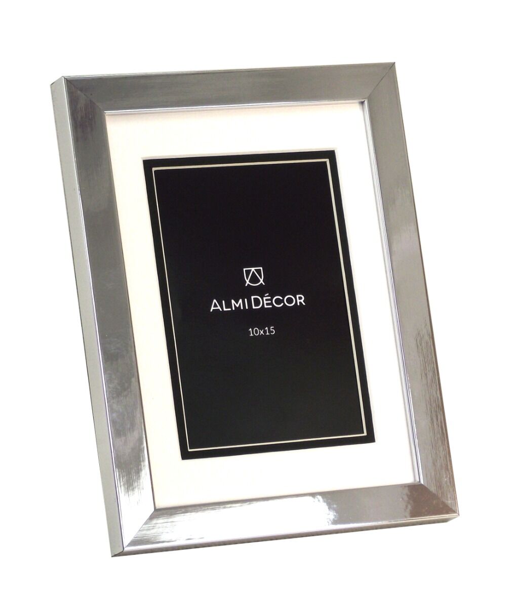 Ramka AlmiDecor 10x15 cm srebrna białe passe-partout