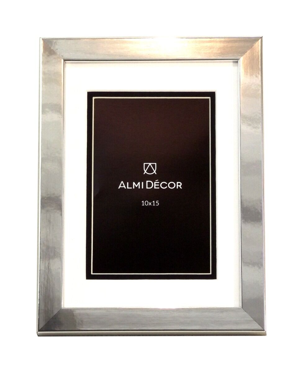 Ramka AlmiDecor 10x15 cm srebrna białe passe-partout