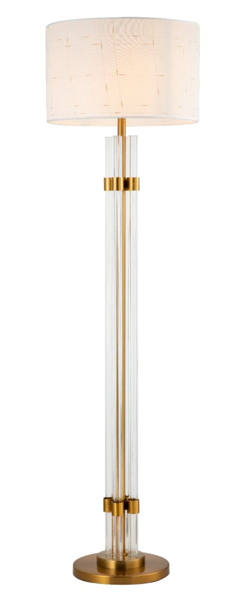 Lampa podłogowa z solidną podstawą w złotym kolorze wykończona szklanymi tubami