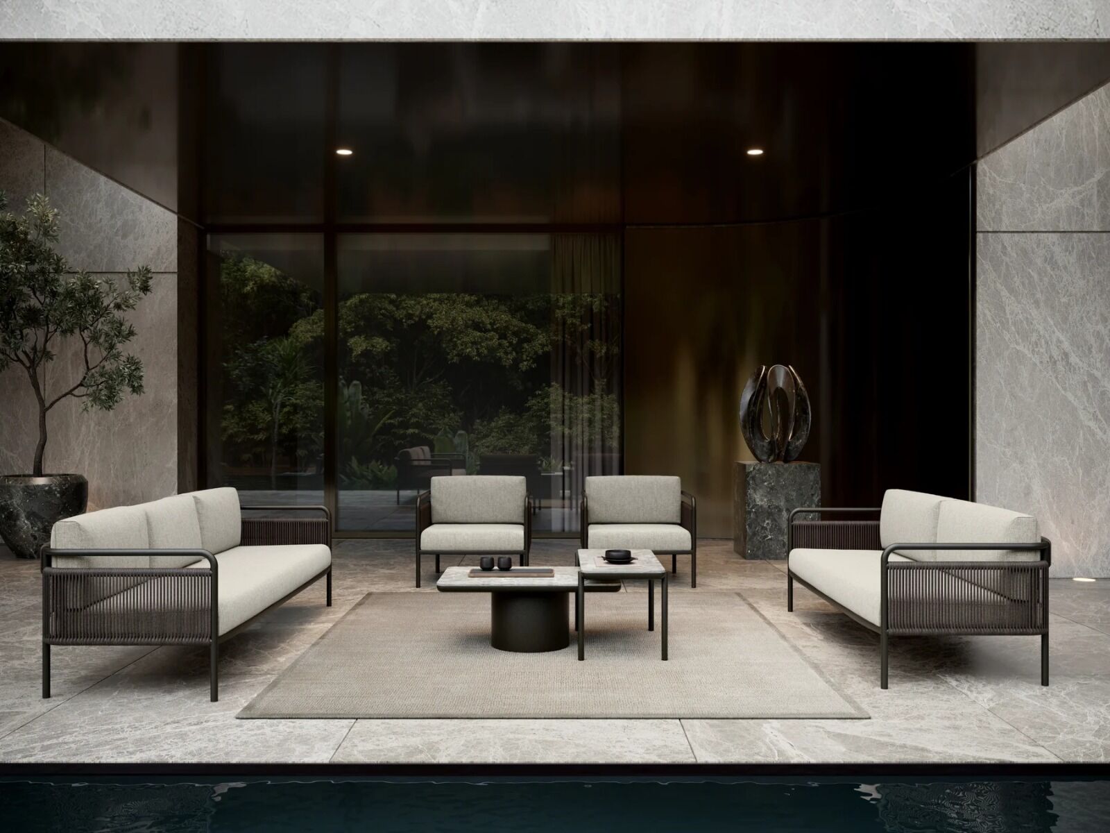 Stolik kawowy Link Round na nowoczesnym tarasie