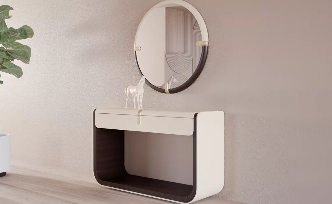 Konsola w stylu glamour oraz piękne lustro