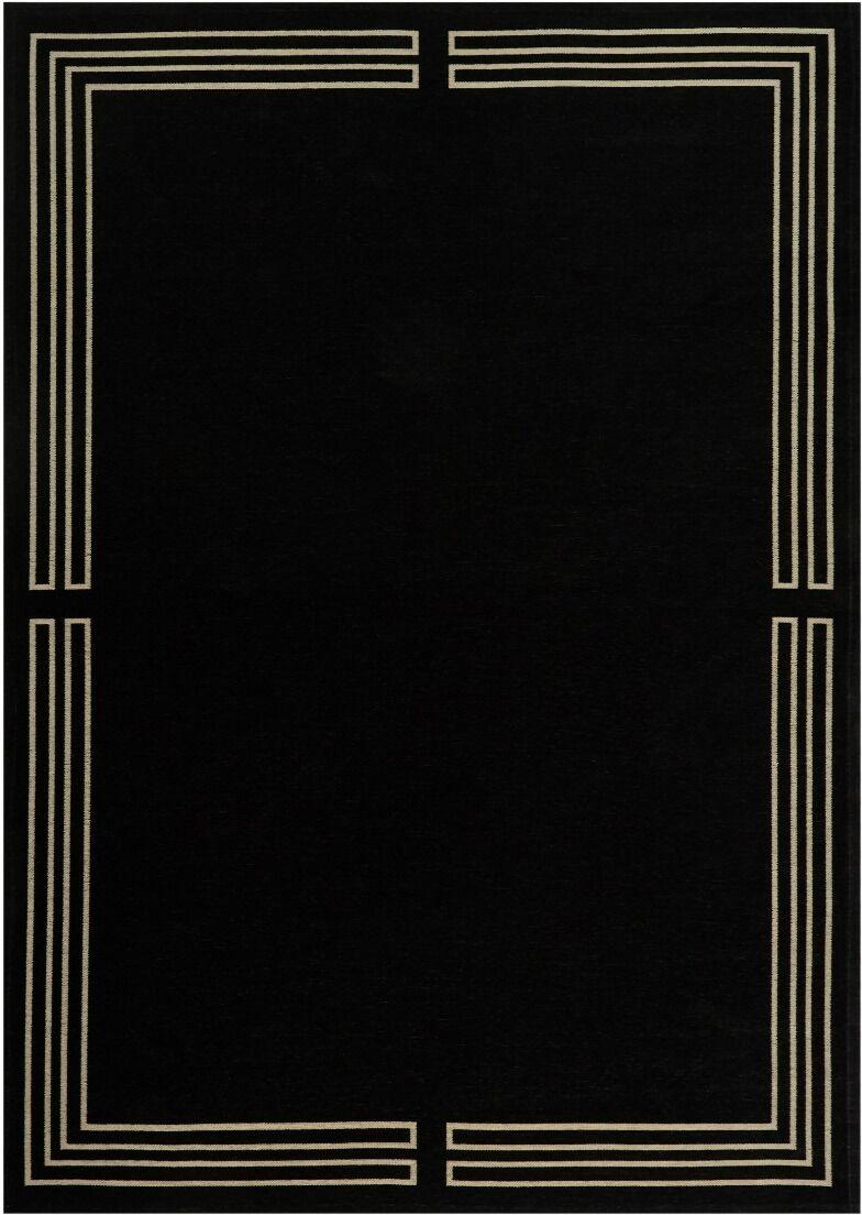 Czarny dywan Royal Black w stylu Art Deco z geometrycznym wzorem w kolorze złota i łatwoczyszczącą powłoką Magic Home.