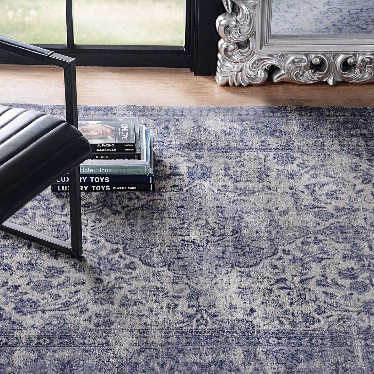 Sedef blue vintage easy clean rug