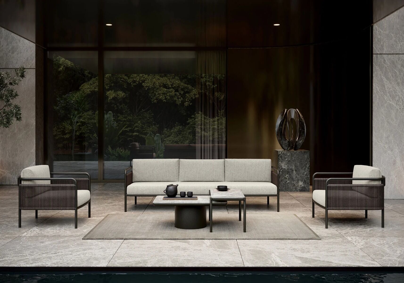 Zestaw mebli ogrodowych z okrągłym stolikiem Link