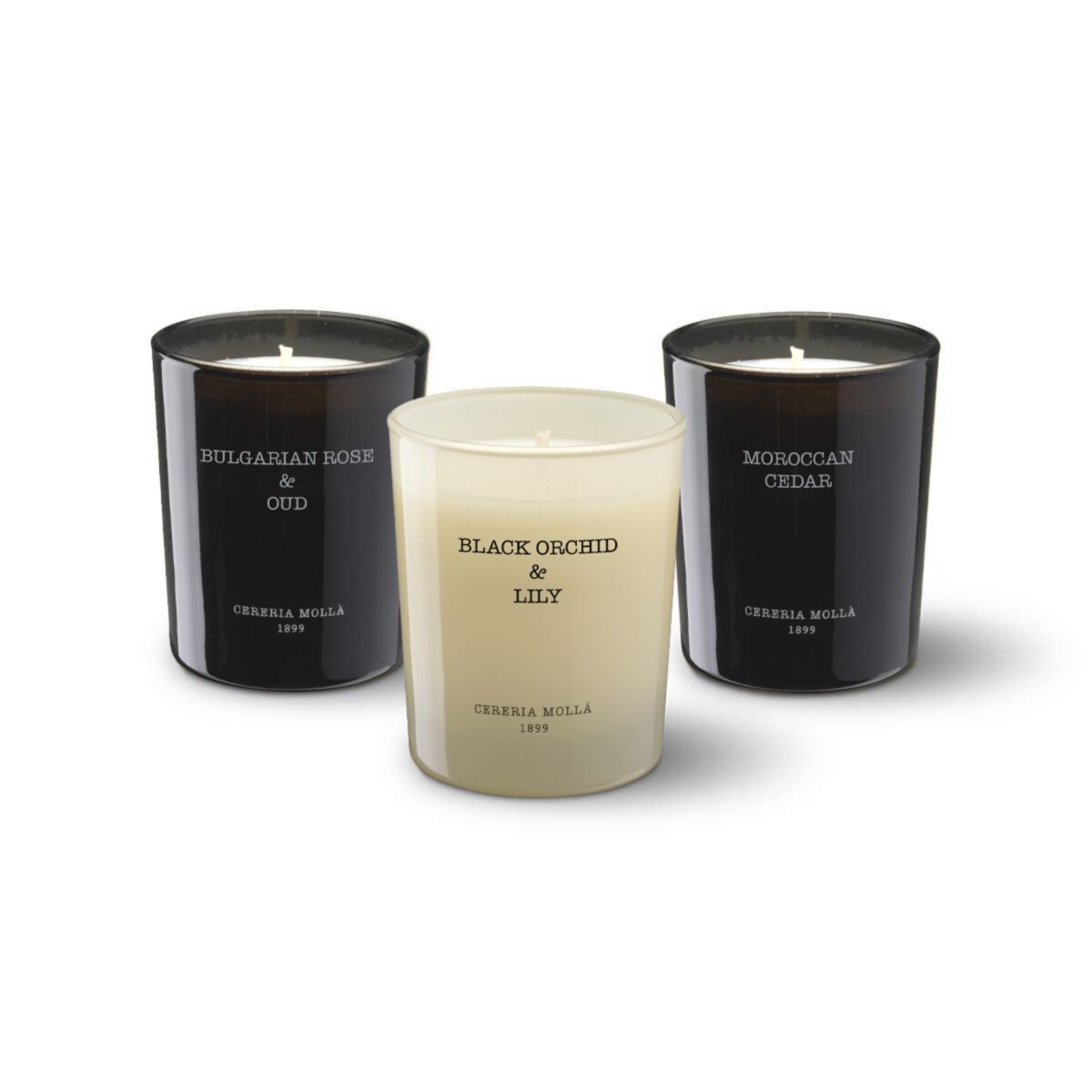 SET OF 3 SMALL CANDLES 70g BULGARIAN ROSE&amp;OUD, BLACK ORCHID&amp;LILY, MOROCCAN CEDAR