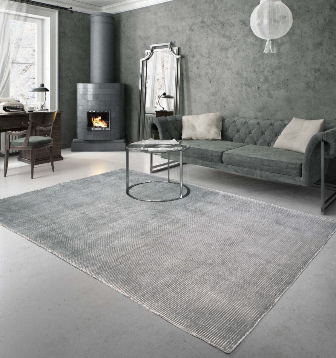 Hand-woven rug in grey Ivette