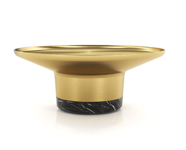 Stolik kawowy w kolorze szczotkowanego złota z marmurową podstawą 