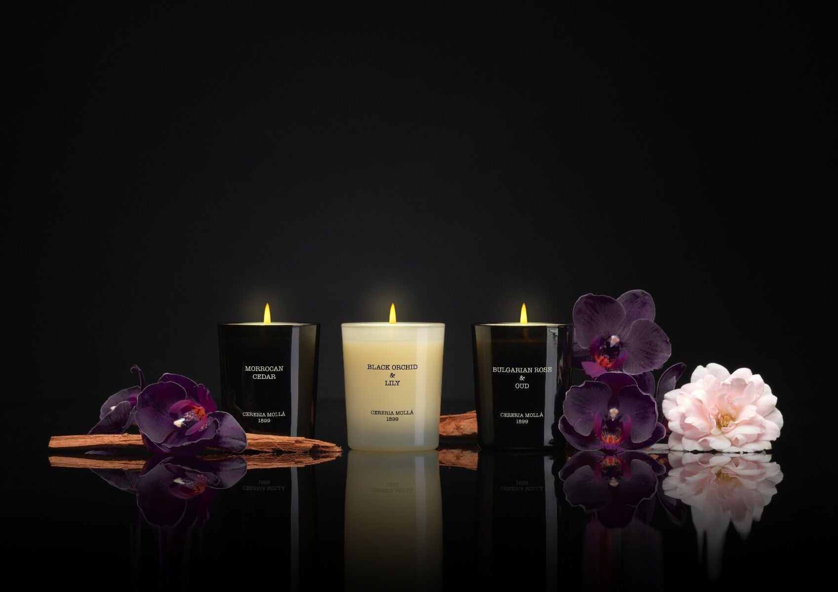 SET OF 3 SMALL CANDLES 70g BULGARIAN ROSE&amp;OUD, BLACK ORCHID&amp;LILY, MOROCCAN CEDAR