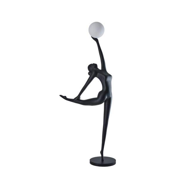 Piękna czarna lampa w kształcie baletnicy trzymającej świecącą kulę