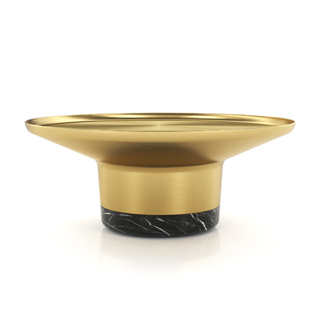 Stolik kawowy w kolorze szczotkowanego złota z marmurową podstawą 