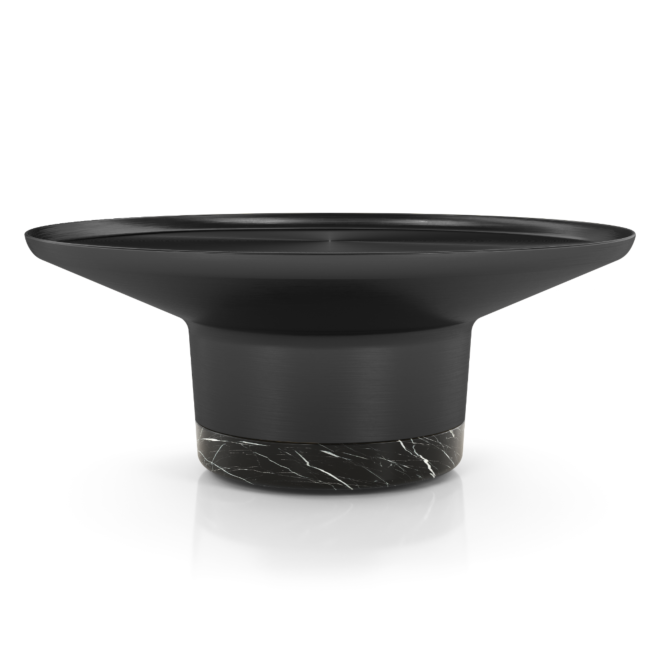 Stolik kawowy w kolorze czarnej szczotkowanej stali z marmurową podstawą 